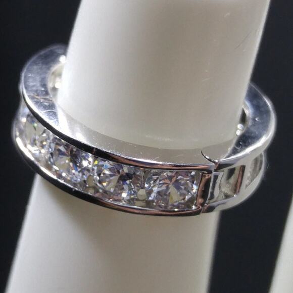 Silver 925 Hoop Post Earrings, Clear Rhinestones, 3/4 Inch - Picture 6 of 10